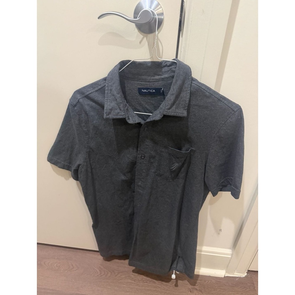 Nautica Mens Short Sleeve Polo Shirt Charcoal Gray Heather Chest Pocket Size M